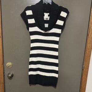 Ambiance Apparel Striped Black and Cream Tunic